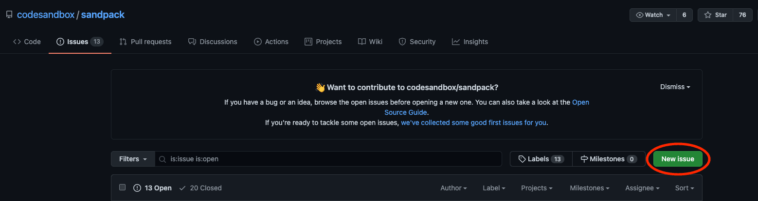 New Issue button on GitHub
