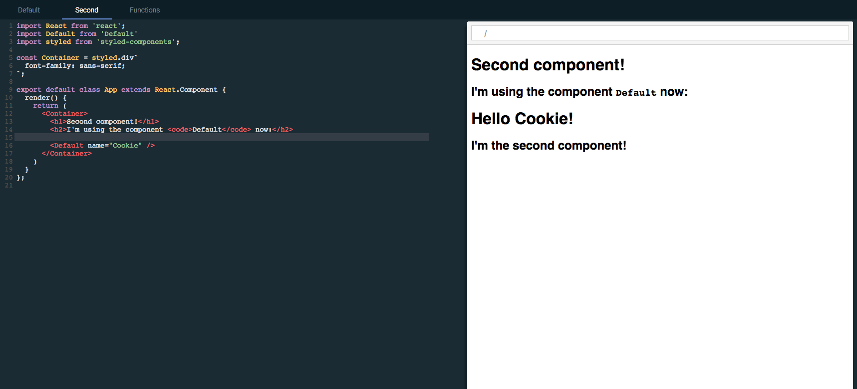 The absolute first version, importing styled-components and React (25 Nov 2016)