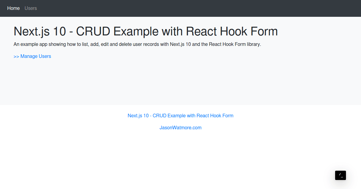 Next.js 10 - CRUD Example with React Hook Form
