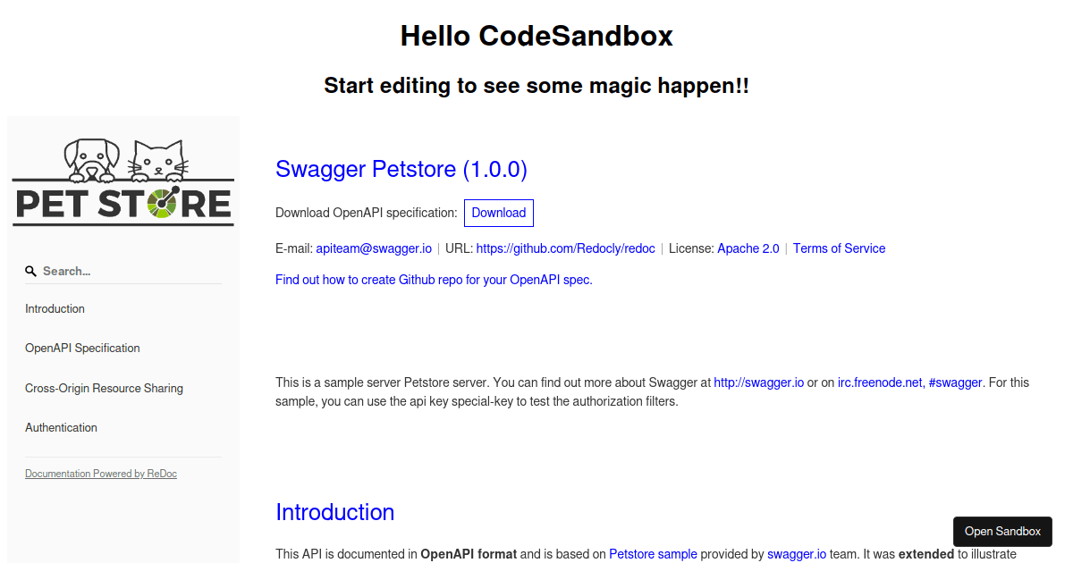 redoc examples - CodeSandbox