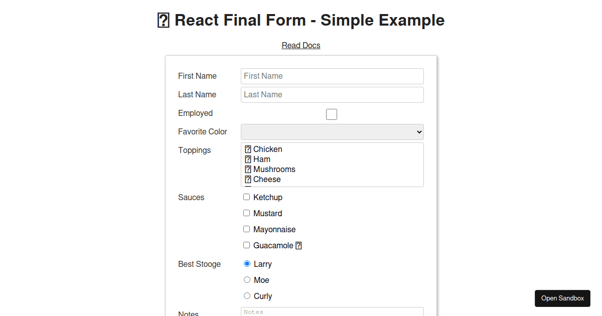 🏁 React Final Form - Simple Example - CodeSandbox